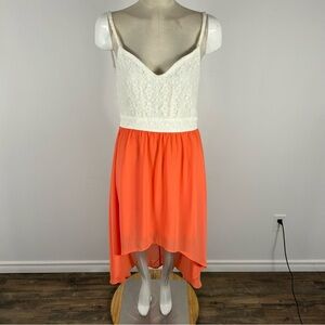 Wet seal White Lace and Orange High-Low Dress L